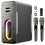 Karaoke Machine with 2 Wireless Microphones Portable Bluetooth Karaoke Machine for Adults Kids Autotune DSP Chip Karaoke Speaker with LED Lights Supports TWS TF Card USB AUX in