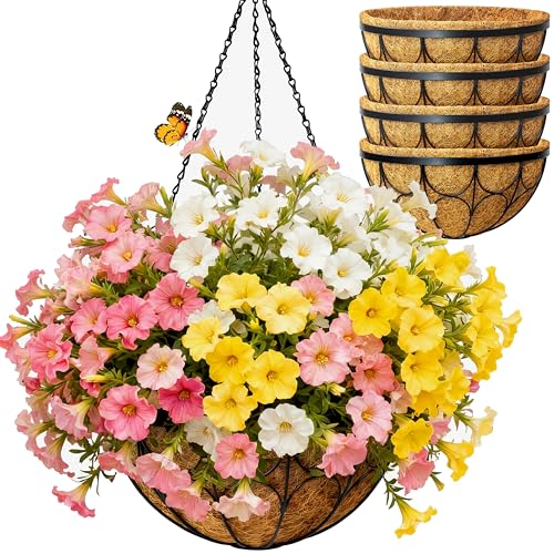 nongcunren 4 Pack 12 Inch Hanging Planters for Outdoor Plants，Large