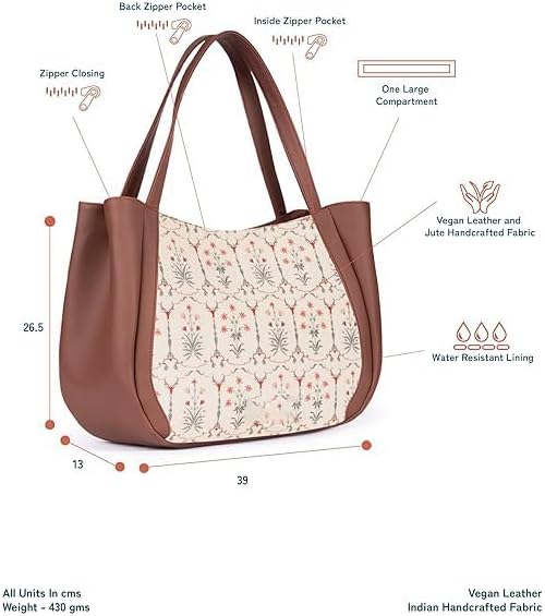 Women’s Jute & Vegan Leather Tote Bag – Handcrafted Shoulder Handbag, Spacious Carryall Work Bag for Office, Travel & Daily Use