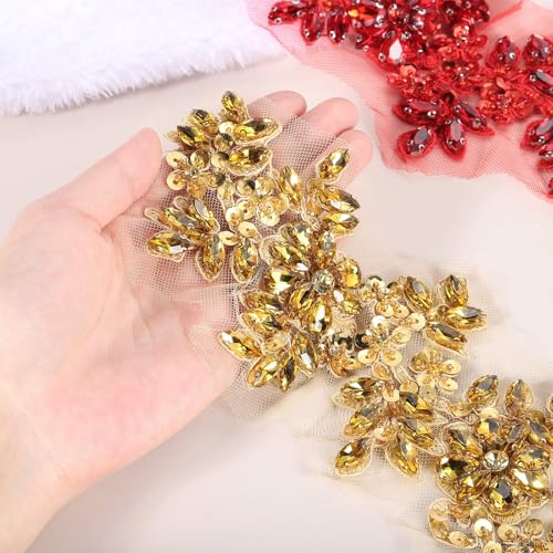 Patch applique strass dentelle rose broderie sequins couture perles 2pc - 6