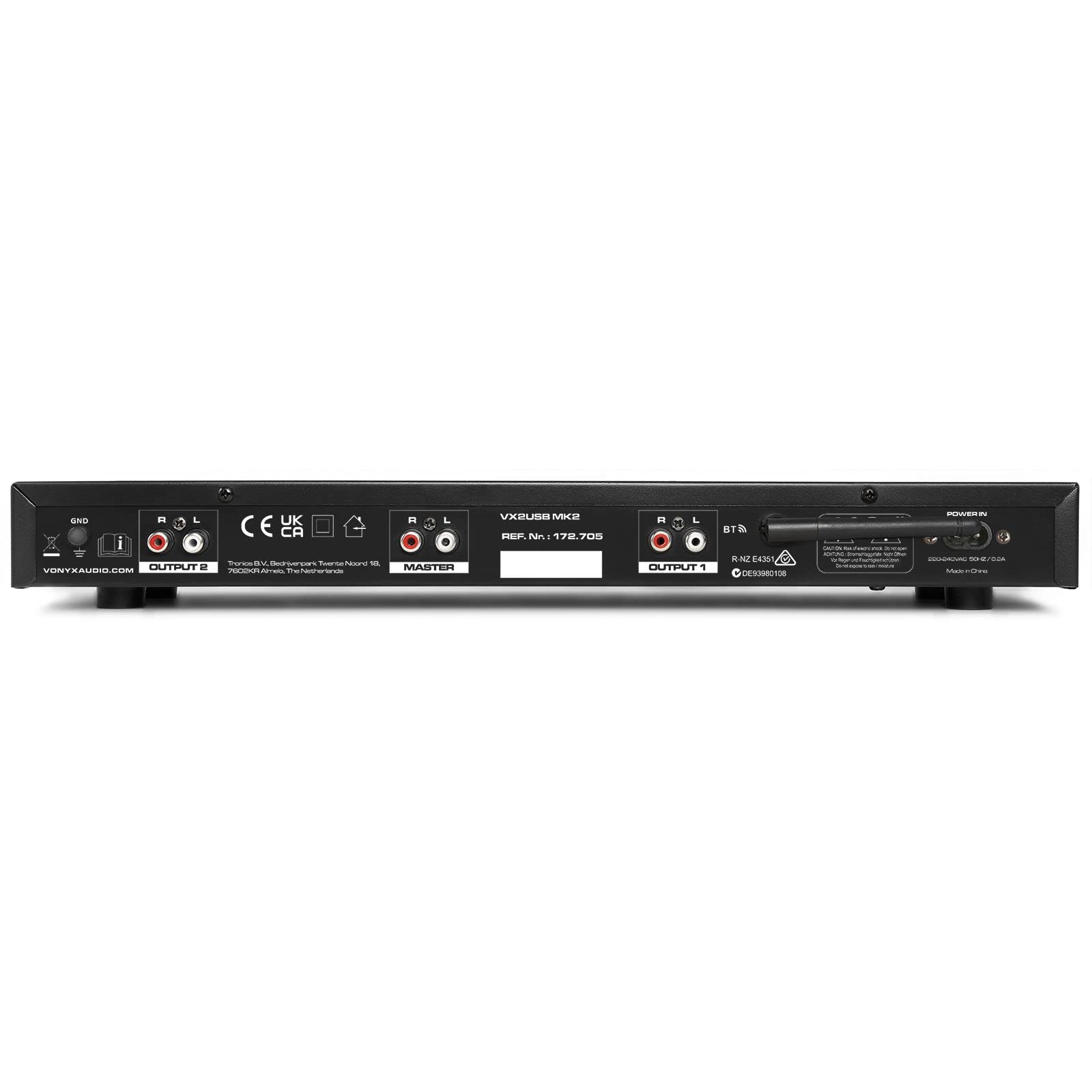 Vonyx VX2USB MK2 Doble Reproductor Multimedia. 2 Canales con Receptor Bluetooth Dual. Reproductor USB MP3, Entrada Tarjeta SD, Salida Mixta, Formato Rack de 19", Salida de Auriculares con Volumen