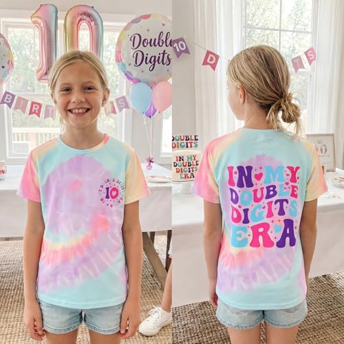 Image of IZYJOY in My Double Digits Era Shirts Girls 10th Birthday T-Shirts 10 Years Old Birthday Party Short Sleeve Summer Tee Tops
