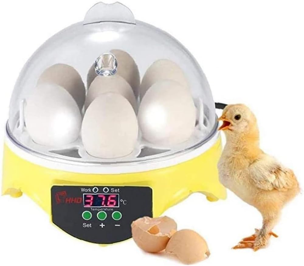Inkubator do jaj Mini 7 Inkubator do drobiu z cyfrowym ekranem LED Wylęgarnia drobiu z inteligentną cyfrową regulacją temperatury dla kurczaka, kaczki, przepiórki