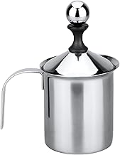 Manual Milk Frother, 400ml/800ml Stainless Steel Milk Foamer, Double Mesh Foam Mixer, Hand Pump Coffee Steam Pitcher- Dishwasher Safe for Latte Coffee Cappuccino Hot Chocolate Creamer Milk Frothers (400ml)