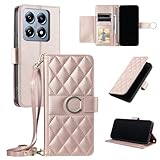 YUEQIAN Hülle für Xiaomi 15T, Stoßfeste Brieftasche Luxus Damenkollektion Kartensteckplatz Klapphülle Handyhülle Ständer Umhängegurt Schutzhülle (Roségold)