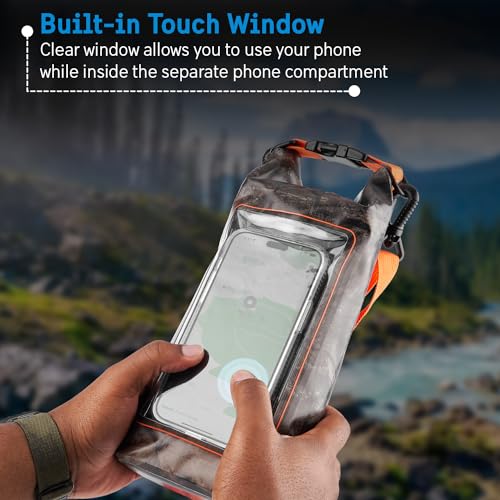 Image of Pelican Marine IP68 Waterproof Dry Bag 2L w /Phone Pouch /Case - Hunter Camo | Roll Top Waterproof Backpack with Touchscreen Phone Pouch - Swimming, Kayaking, Camping, Rafting, Fishing & Travel Essentials