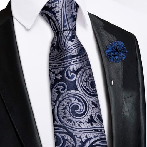 Image of Hi-Tie Zipper Ties for Men Pre-tied Tie Set Lapel Pin Pocket Square and Cufflinks Formal Business Wedding Adjustable Necktie