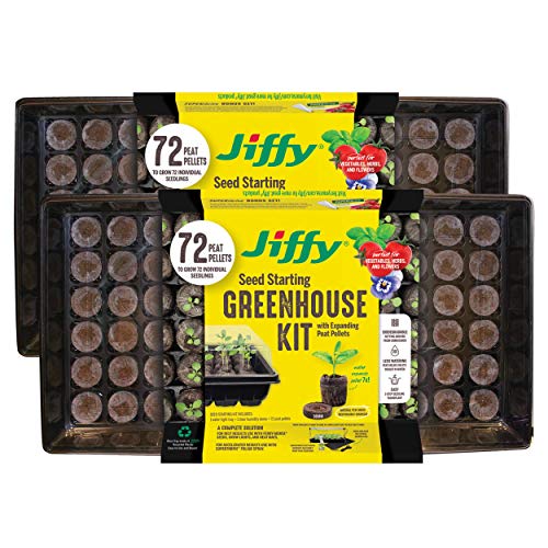 Image of Ferry Morse Jiffy Seed Starting Greenhouse Tray Kit with 72 36mm Peat Pellets and Bonus SUPERthrive Sample + Plant Markers, 2 Pack, 144 Pellets Total