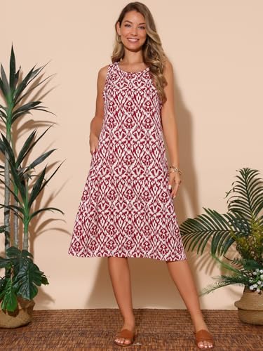Image of Seta T Women's Summer Dresses Beach Casual Sleeveless Sundress Crewneck Print Loose Midi Tank Dress with Pockets