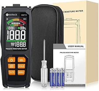 Neoteck Wood Moisture Meter Pinless Moisture Meter ±4 Accuracy & 20mm Analysis Depth with VA Color Screen & Audio-Visual Dry-Risk-Wet Display for Walls, Wood, Masonry, Concrete, Plaster