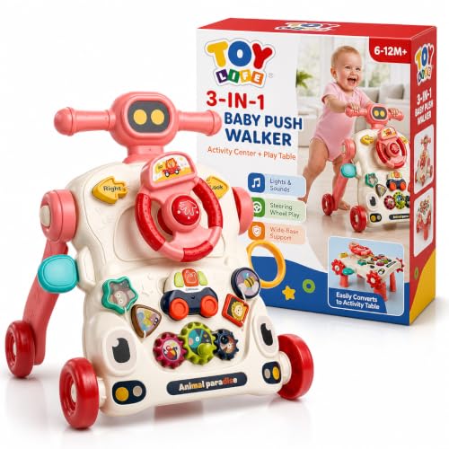 TOY Life 3-in-1 Baby Push Walker, Sit to Stand Activity Table, 6-36 Months