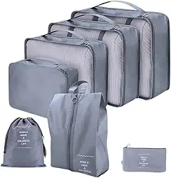 Kit Organizador de Malas para Viagem 7 Peças Bolsas Necessaire Sapatos Maquiagem Roupas Bagagem Organizada Conjunto Organizador Completo Premium (Cinza)