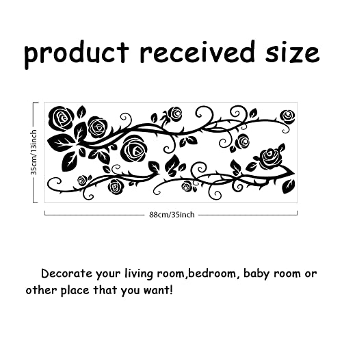 SUPERDANT Roses Flower Vines Wall Decals Removable DIY Black Flower Vine Wall Decals Rose and Leaves edroom Living Room Sofa TV Background Home Decor Wall Sticker Vinyl Transfer - Image 2
