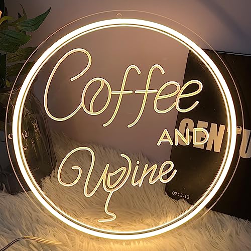 Image of Coffee & Wine Neon Sign For Wall Decor 3D Art Carving Design Indoor Bedroom Led Neon Signs Backdrop Flex Christmas Party Business Shop Window Wedding Living Room Birthday Gift(Warm White,USB,30x30CM)