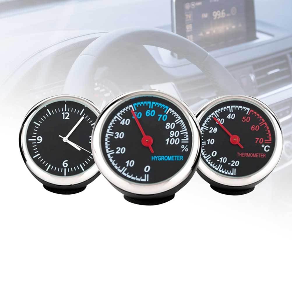 Gatuida 3 Stück Auto Uhr Thermometer Hygrometer Analog Armaturenbrett Anzeige Wasserdicht 4.0x0.8 cm Leuchtend für Pkw LKW Fahrzeug Wohnmobil Innenraum Dekoration Reise Instrumente Mechanisch Zubehör