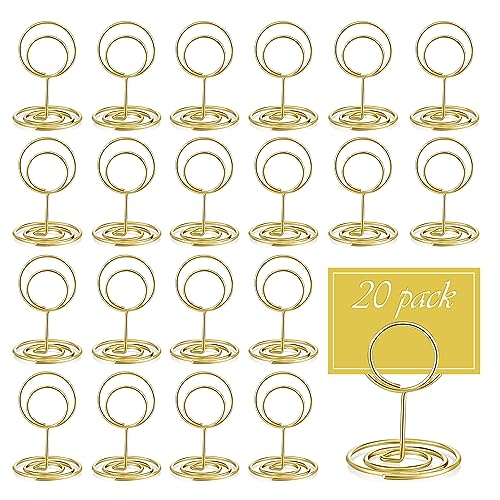 20 Piezas Soporte para Tarjetas de Lugar, Dorado Soportes para Tarjetas de Mesa Boda, Mini Redondo Portatarjetas de Lugar, Soportes Foto para Números de Mesa, Soporte de Metal para Fiestas Decoración