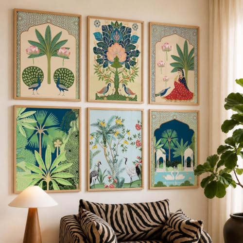 Image of kotart Premium Digital Madhubani Paintings with Frame for Home Decoration - Pichwai Decor Painting for Living Room Bedroom Office Room Decor - Pack of 6 (Art 2)