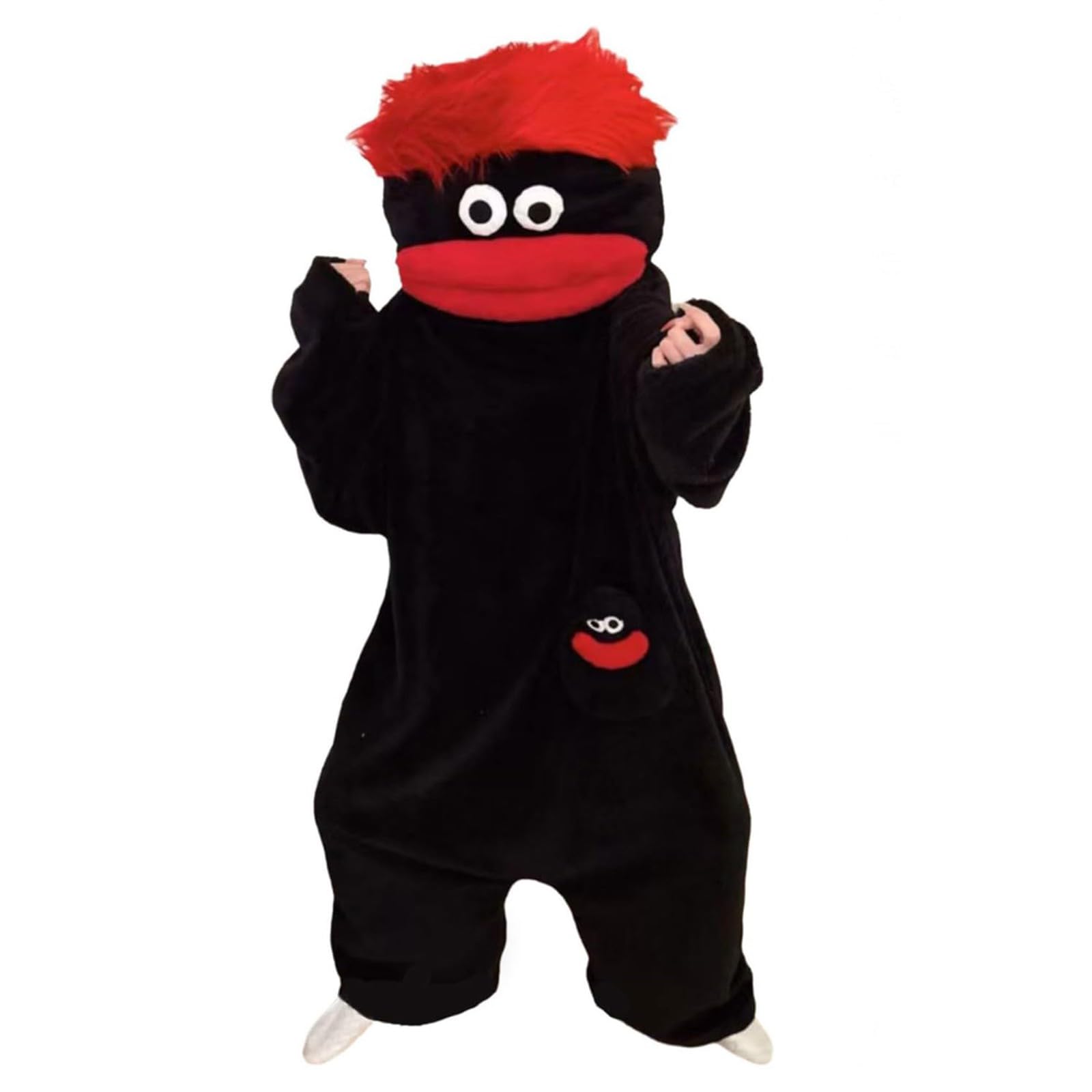 Funny Monster Onesie Silly Big Mouth Onesie Halloween Costumes Soft Cozy Fancy Dress Outfit Hooded One-Piece Pajamas Long Sleeves Loungewear for Adults (02-5-Black, XXL)