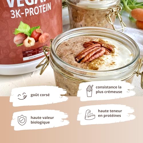 Nutri+ Proteínes vegetaliens - Noisette 1000g - Mélange de Protéines 3k - Protéine de Pois, Soja et Tournesol en Poudre - sans Lactose - Végétalienne - à faible Teneur en Glucides – Image 3