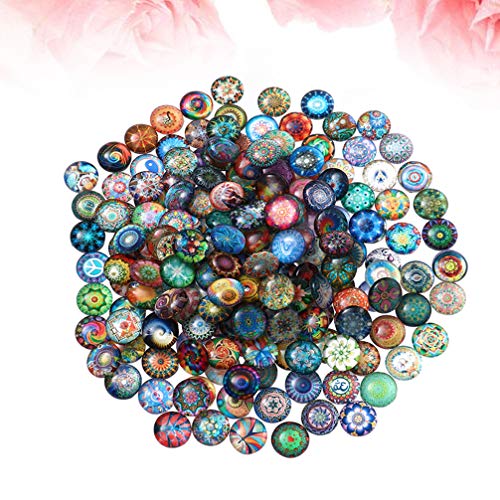 Heallily 100pcs Glass Dome Cabochons Half Round Flat Backs Mosaic Printed Glass Cabochons for DIY Jewelry Making Craft 10mm