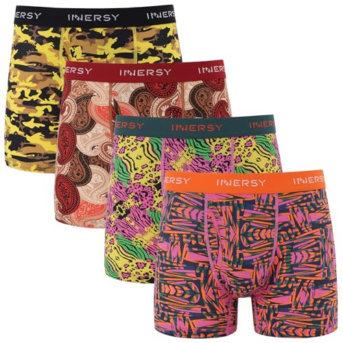INNERSY Boxers for Men Quick Dry Underpants Cool Trunks Pants Sports Underwear Multipack 4 (XL Colourful Pattern)