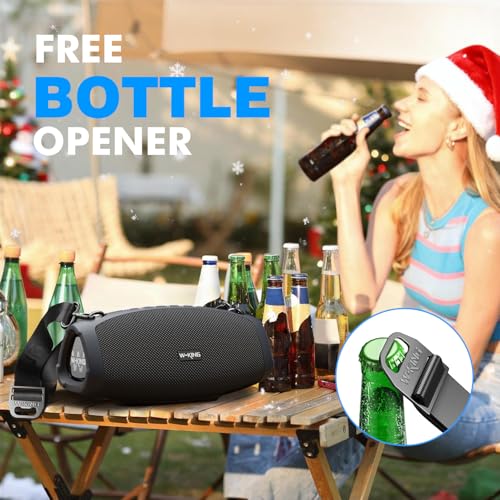 W-KING Bluetooth Lautsprecher Groß, 120W Peak Musikbox Bluetooth Box Lautsprecher Wasserdicht IPX6 Stereo Outdoor Party Boom Box, DREI Passive Radiatorens-Super Bass/DSP/2 Woofer/42H/TF/AUX/EQ/Öffner