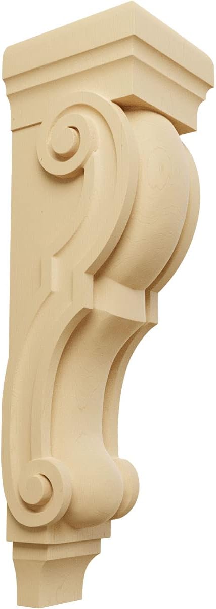 Ekena Millwork CORW05X05X10TRAL Medium Traditional Wood Corbels, 4 1/2"W x 5"D x 10"H, Alder