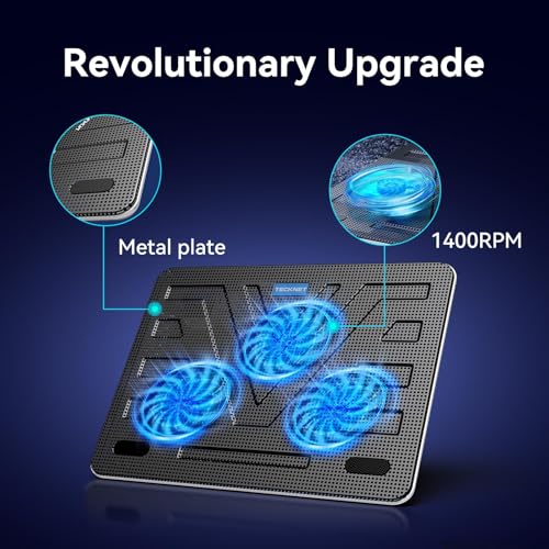 Image of TECKNET Laptop Cooling Pad, Portable Slim Laptop Cooler for 12 inch-17 inch Laptops | 60% High-Efficiency Cooling, Whisper-Quiet Design, Dual USB Ports, LED Working Indicator, Alloy Material Mesh
