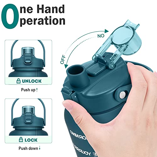 Half Gallon Water Bottle With Straw And Chug Lid, 64Oz Large Capacity Water Jug Bpa-Free Gallon Water Bottle, Leak-Proof Water Jugs, Water Bottle With Time Marker For Gym Outdoor Camping On-The-Go #TOP3