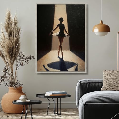 Toile danseuse de ballet éclairage dramatique tableau noir beige - 3