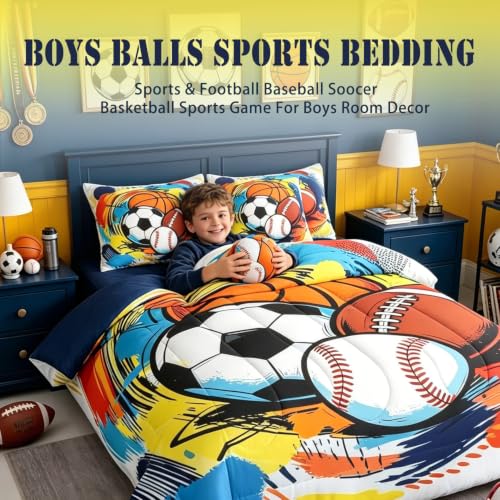 Image of Feelyou Boys Sports Comforter Set Full Size 7 Piece for Kids