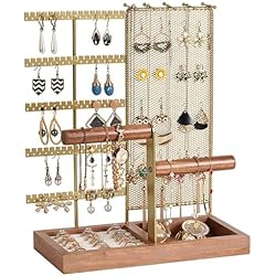 Collares De Moda Aesthetic JIAMIAN Organizador Joyas, Soporte para Joyas de Madera, Expositor de Joyas con Soporte para Collares, Pulseras, Anillos y Bandeja, Aesthetic Room Decor, Exposición y Almacenamiento