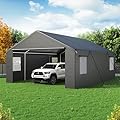 Polar Aurora Carport 20x20 FT, Heavy Duty Car Port Canopy, with 2 Side-Opening Door & Roll-Up Windows, Outdoor Portable Garage for Car, Truck, Boat, Motorcycle