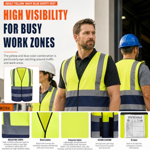 Image of AYKRM 12 colour High visibility viz vest hi vis viz reflective work construction safety vest (XS-8XL)