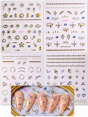 Spearlcable 20 Sheets Nail Art Stickers,3D Self Adhesive Heart Diamond Stars Butterfly Flowers Patterns Diy Nail Decals For Nail Art Decoration (C) #TOP5