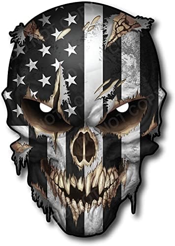 Decals by Haley Black and White Skull Decal – Premium Skull Stickers for Trucks and Cars – American Flag Stickers with White Reflective Eyes Skull – Cool and Unique Sniper Stickers and Large Decal USA United States Military Graphic