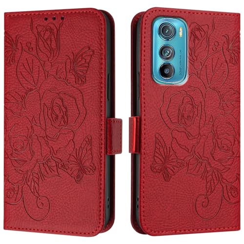 Étui Moto Edge 30 protection antichoc étui à rabat mince et housse portefeuille rouge