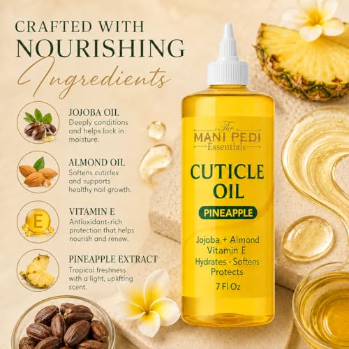 Image of Professional Cuticle Oil Refill - 207 /7 fl oz ml Bulk Pack with Precision Nozzle for Easy Refilling | Pineapple‑Scented Formula with Jojoba Oil, Sweet Almond Oil & Vitamin E | Home Nail Care.