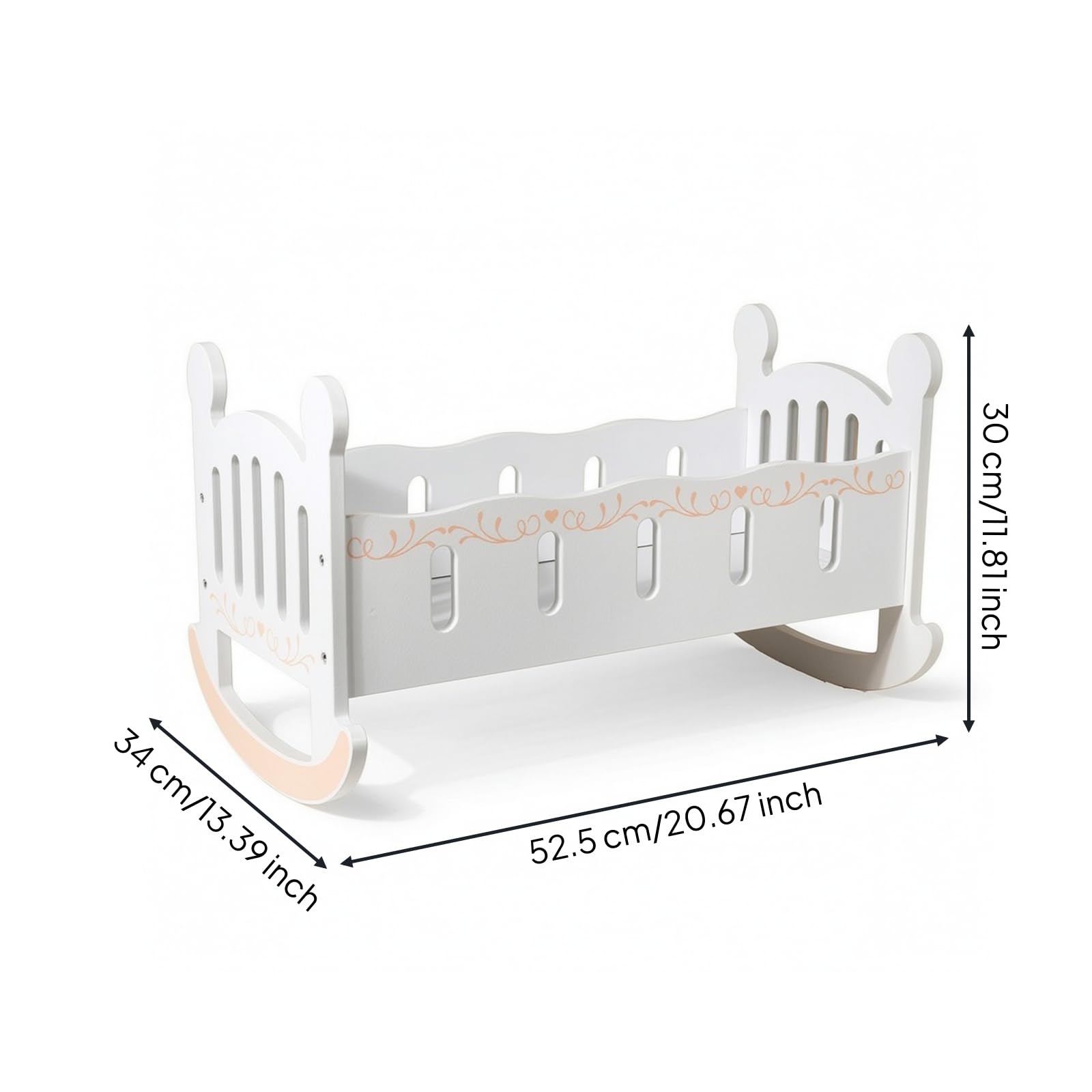 harayaa Kinder Puppenwiege Puppenbett Puppenkrippe Schaukelbett Holzbett mit Sanfter Wippfunktion aus Holz für Rollenspiel Und Fürsorge für Kinderzimmer Kindergarten Spielzimmer 52.5x34x30cm