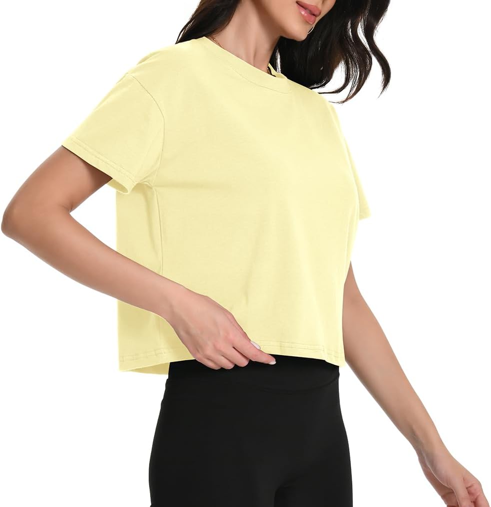 Workout Crop Tops Oversized Tshirts for Women Drop Shoulder Cotton Short Sleeve Tees Boxy Yoga Shirts 2026 - Image 2