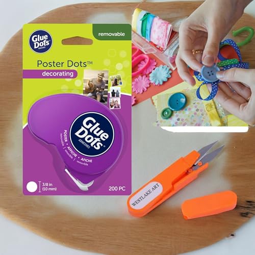 Conjunto de tesouras de fio/papel - 11 cm - 18 g - laranja e dispensador Dot N' Go com pôster adesi