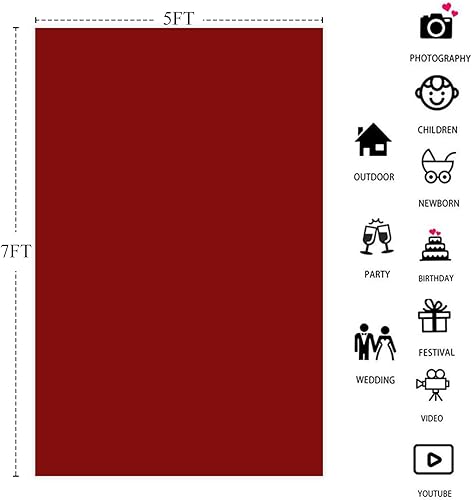 Miniatura 2 de KUKUSOUL Telón de fondo rojo de 5 x 7 pies, para fotografía, pantalla, grabación de video, cortina para fiestas, decoración de cumpleaños, KUKX018