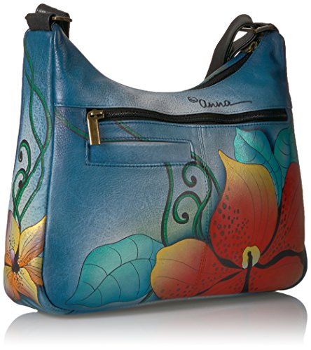Anna By Anuschka Women's Genuine Leather Medium Hobo Shoulder Bag | Hand Painted Original Artwork | Midnight Floral #TOP1