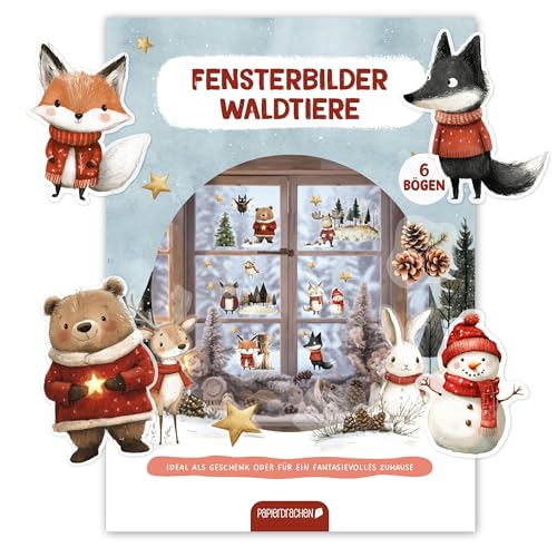 Papierdrachen Fensteraufkleber Teeparty Waldtiere - 6 DIN A4...