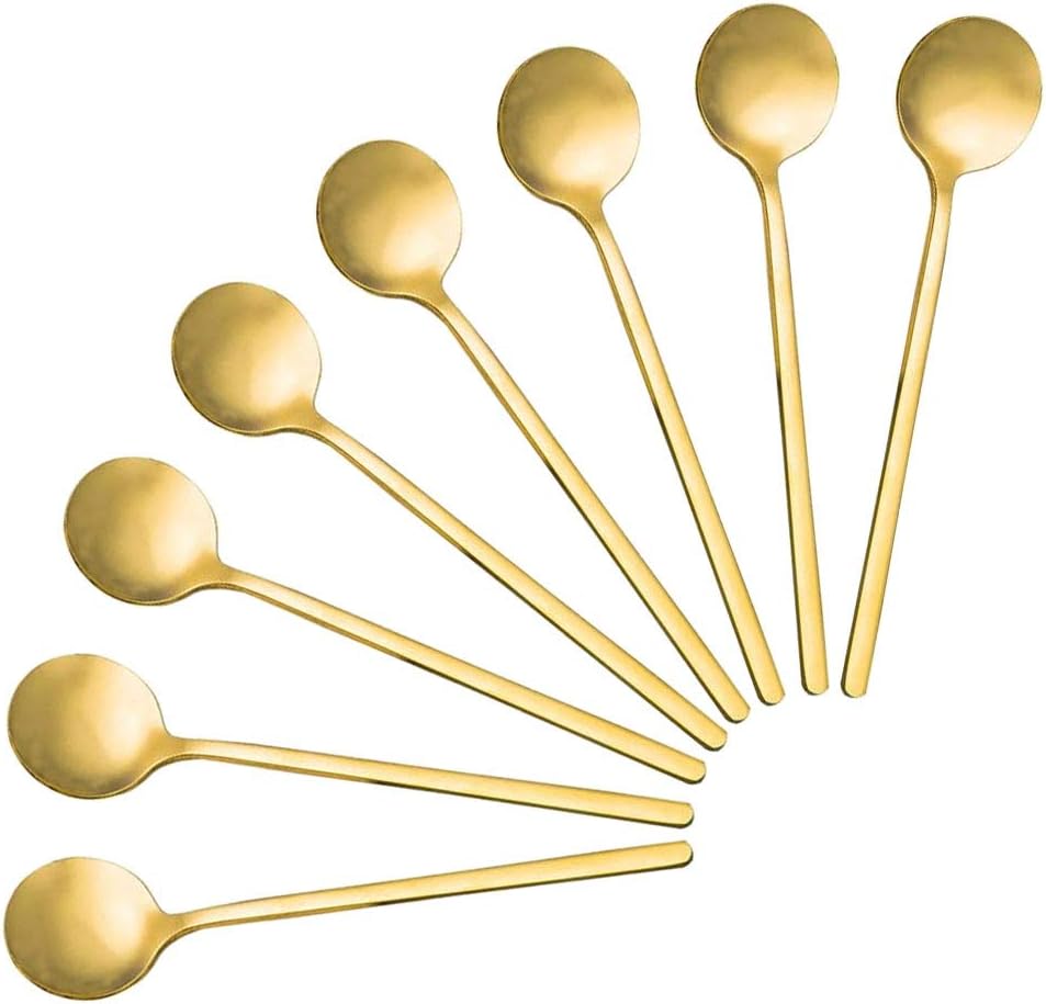 NACTECH 8Pcs 5" Coffee Spoons Espresso Spoon Stainless Steel Mini Spoons Teaspoons for Coffee Sugar Tea Dessert Ice Cream Mixing Milkshake Cocktail Gold