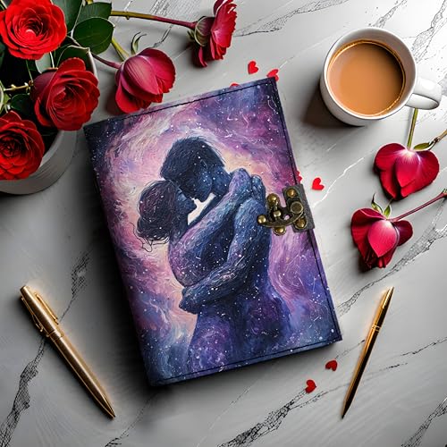 Image of Mr KRAFT Handcrafted A5 120 GSM White Paper Premium Hugging Couple UV Print Diary Leather Journal with Unique UV Love Print Writing Diary Notebook Unruled Personal Diaries for Men,Women-5x7 (A-006)