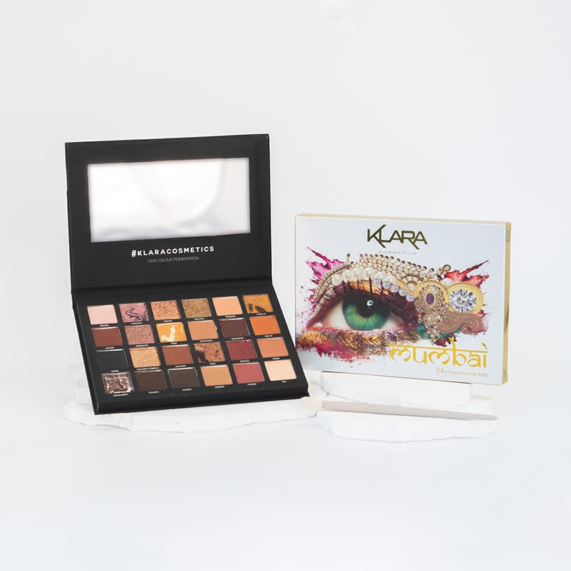 Klara Cosmetics 24 Shades Eyeshadow Palette, Matte, Shimmer- Long-Lasting, Highly Pigmented Formula with a Mix of Matte, Shimmer, and Metallic Shades for Any Occasion (Mumbai)