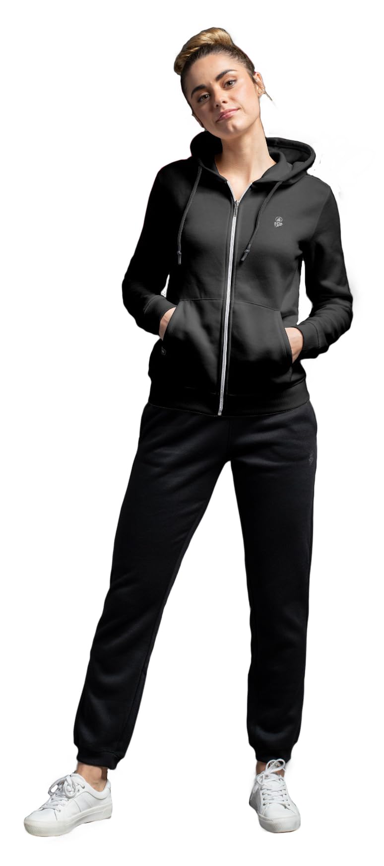 Tuta sportiva alla moda da donna/completo con felpa con cappuccio e pantaloni con polsini