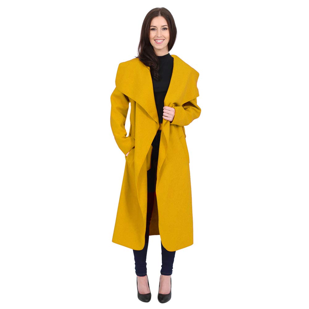 MINNI ROSSA Womens Ladies Italian Trench Long Coat Waterfall Duster Cape Belted Cardigan Jacket Plus Size UK (Mustard, XL)