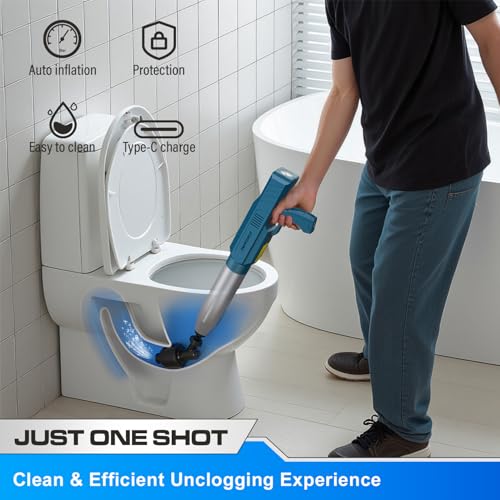 Image of ‌Electric Toilet Plunger for Bathroom, High-Pressure Air Plunger, Heavy-Duty Clog Remover for Toilets, Toilet Drain Unclogger(Blue)